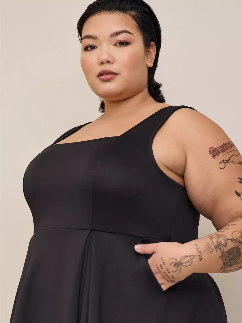 torrid Black Sleeveless Scuba Fit-and-Flare Dress - Picture 3 of 7